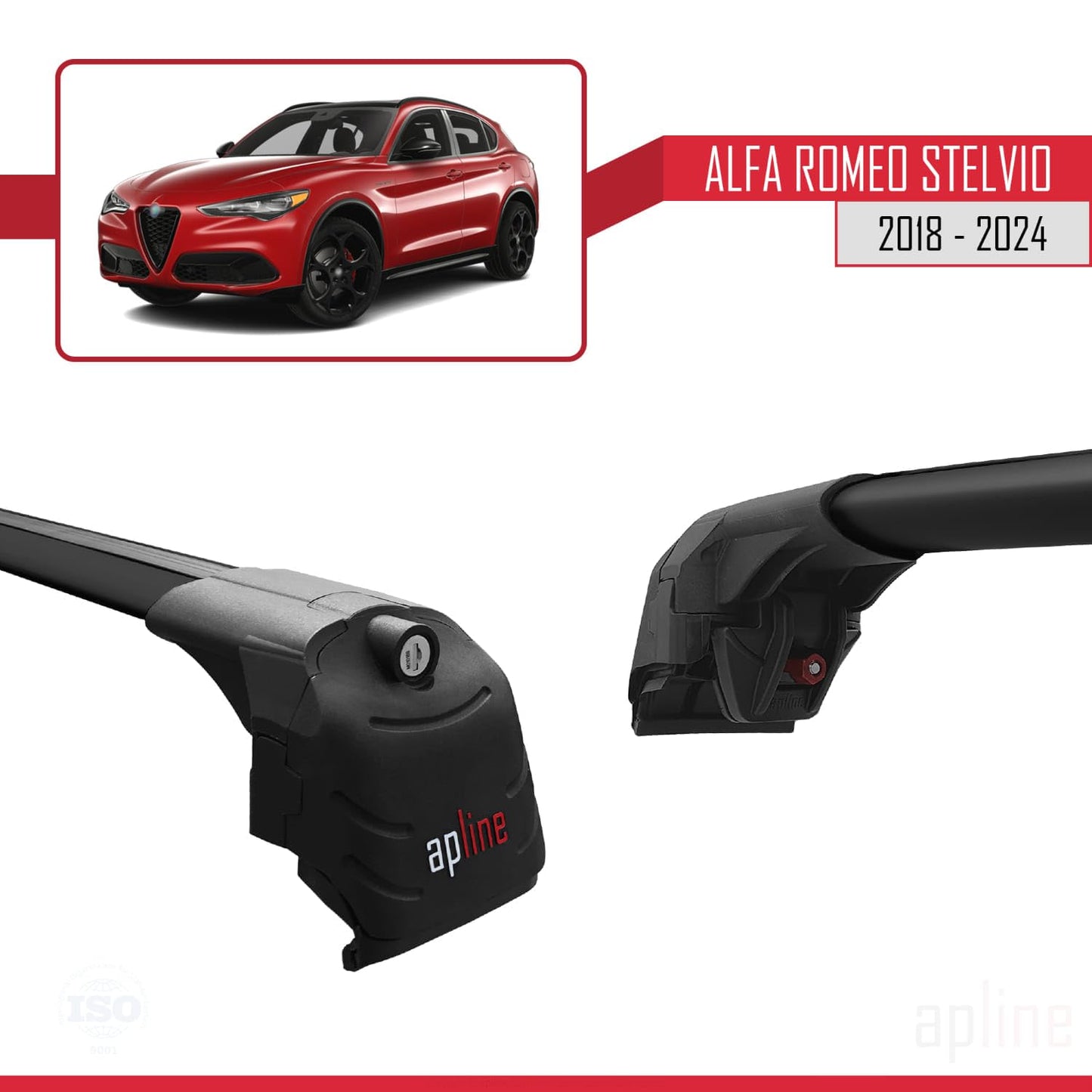 Compatible with Alfa Romeo Stelvio 2018-2024 ACE-2 Car Roof Rack Cross Bar Black Aluminium 2 Bars