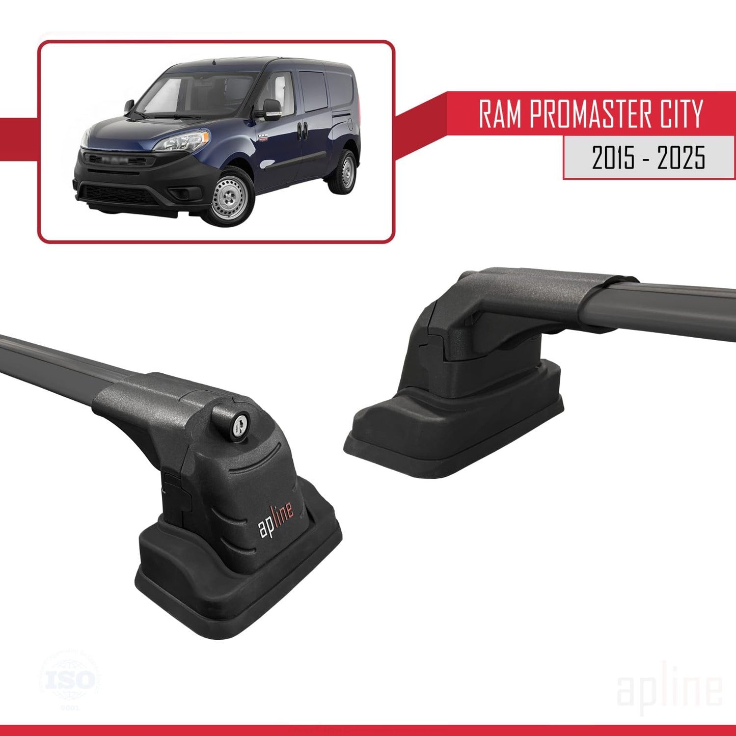 Compatible with Ram Promaster City 2015-2025 ACE-3 Car Roof Rack Cross Bar Black Aluminium 2 Bars