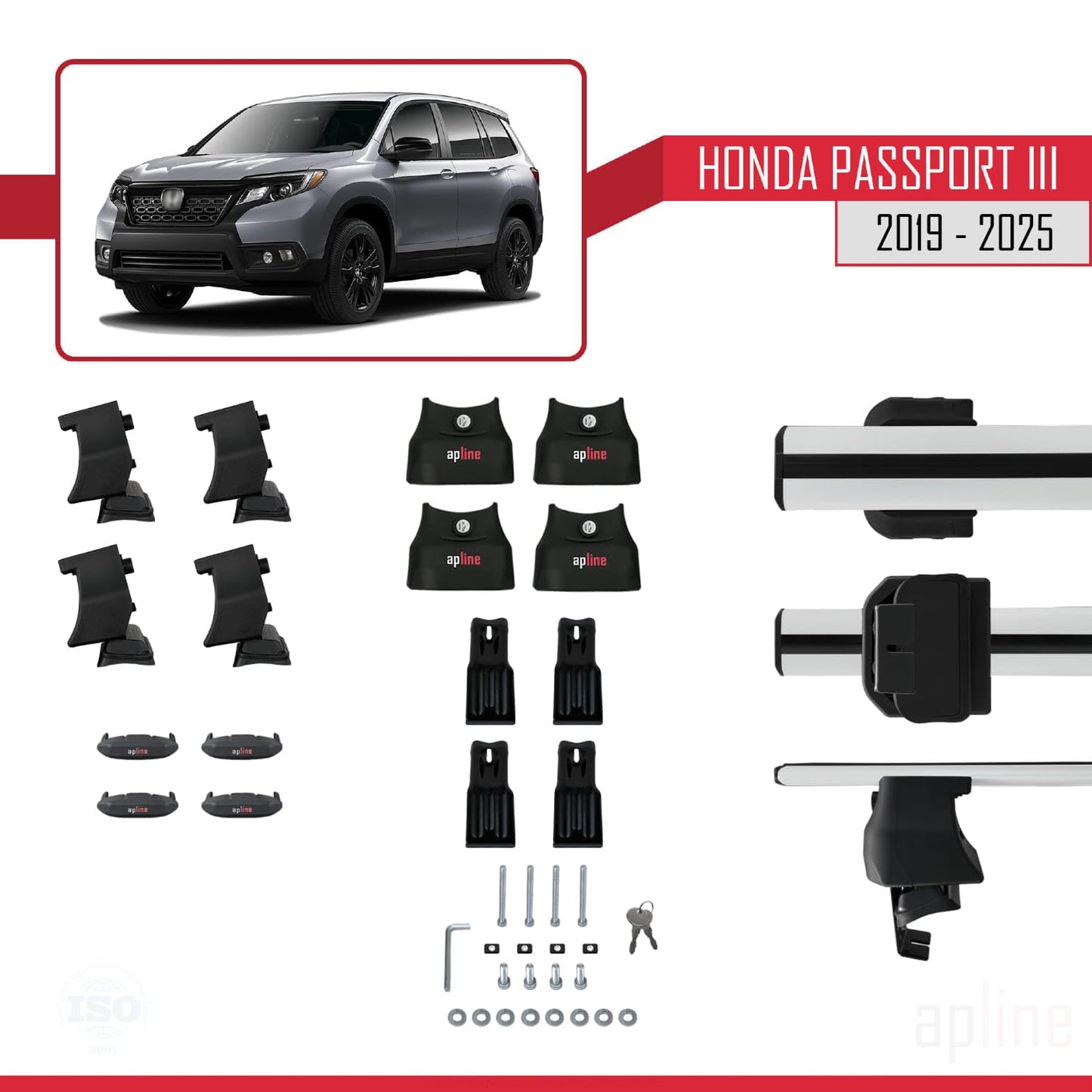 Compatible with Honda Passport 3 (YF7/8) 2019-2025 ACE-4 Car Roof Rack Cross Bar Grey Aluminium 2 Bars