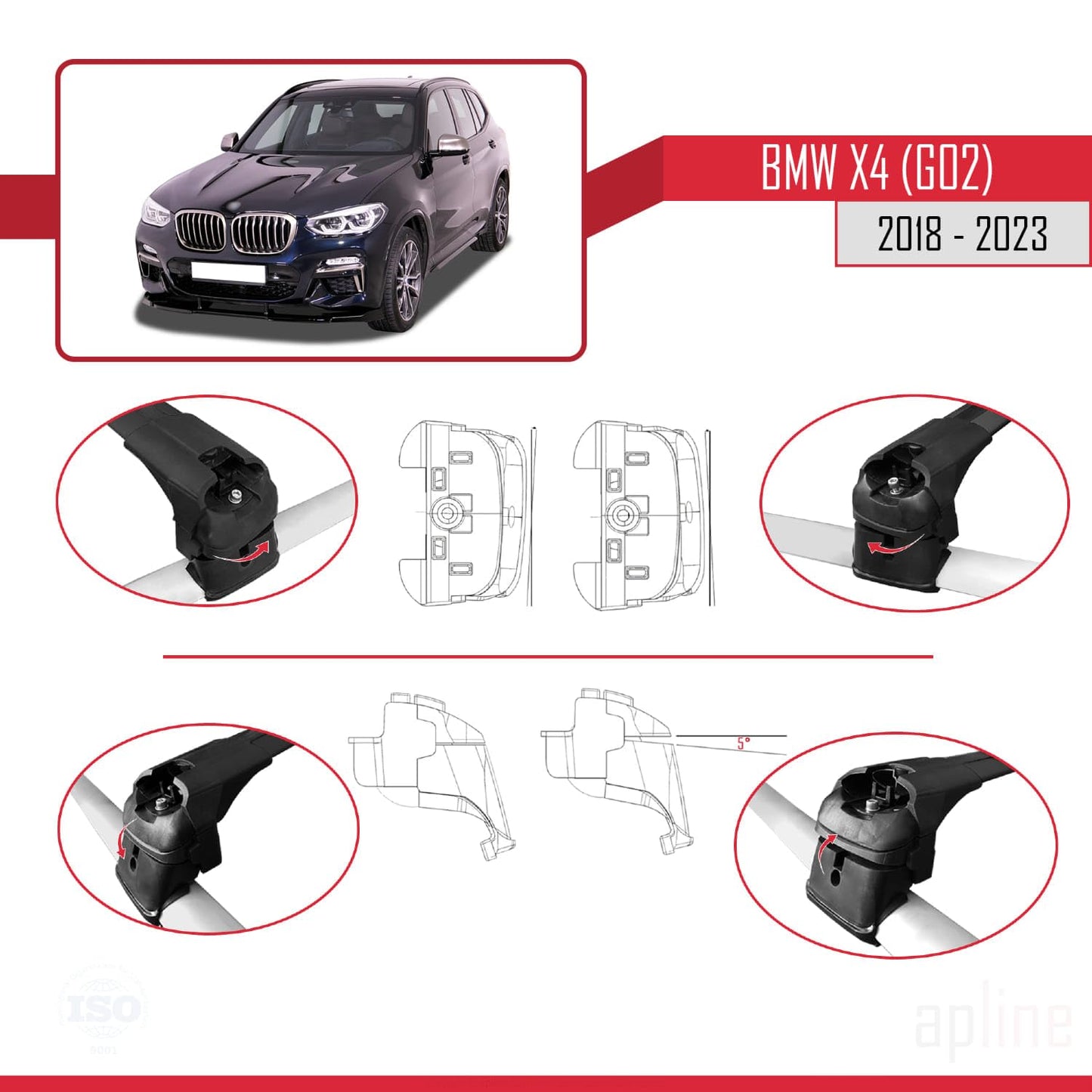 Compatible with BMW X4 (G02) 2018-2023 ACE-2 Car Roof Rack Cross Bar Black Aluminium 2 Bars
