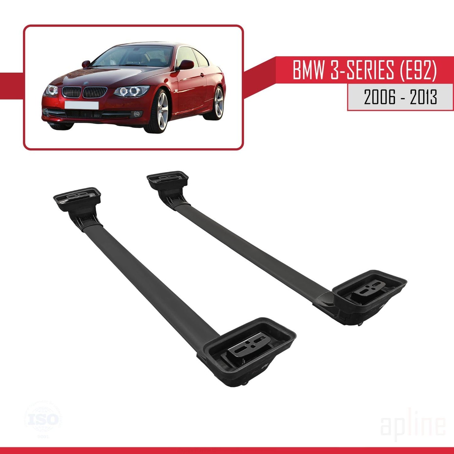 Compatible with BMW 3 Series (E92) 2006-2013 ACE-3 Car Roof Rack Cross Bar Black Aluminium 2 Bars
