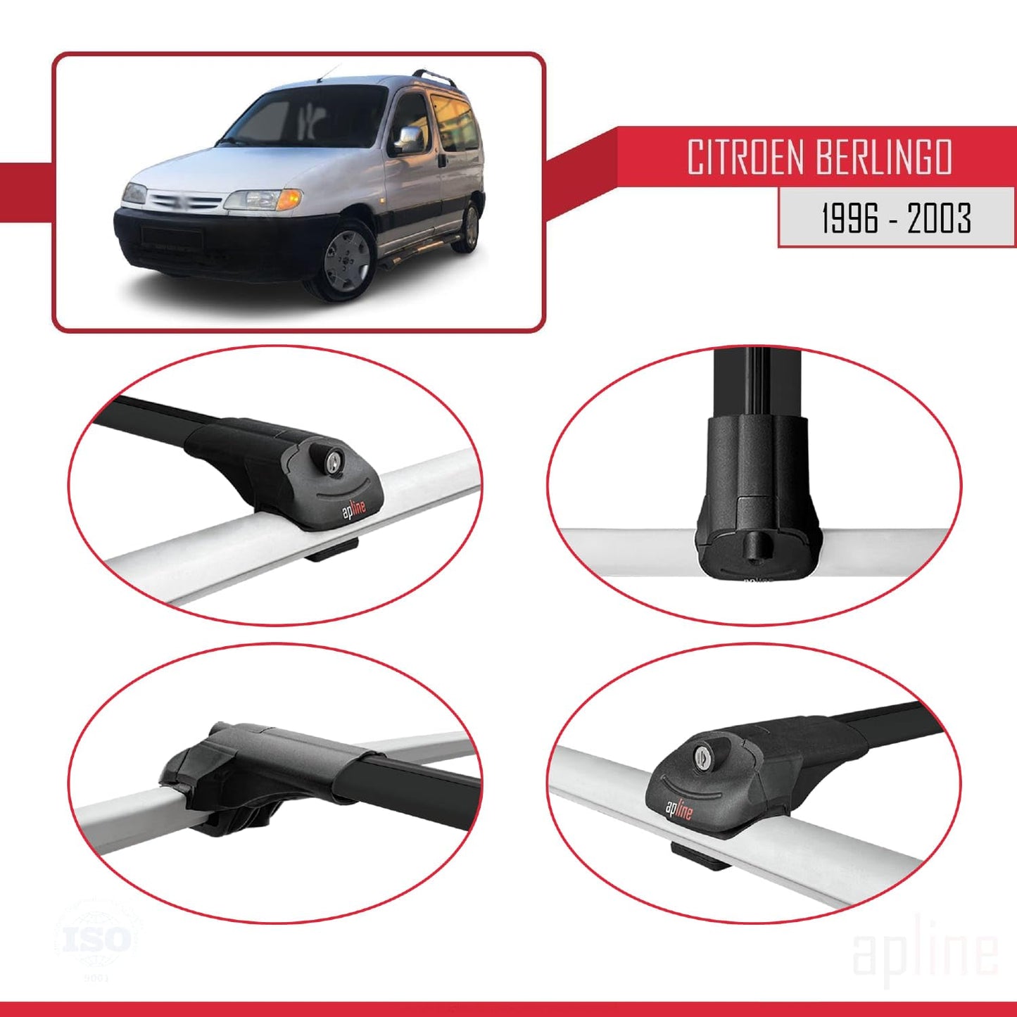 Compatible with Citroen Berlingo (M49) 1996-2003 ACE-1 Car Roof Rack Cross Bar Black Aluminium 3 Bars