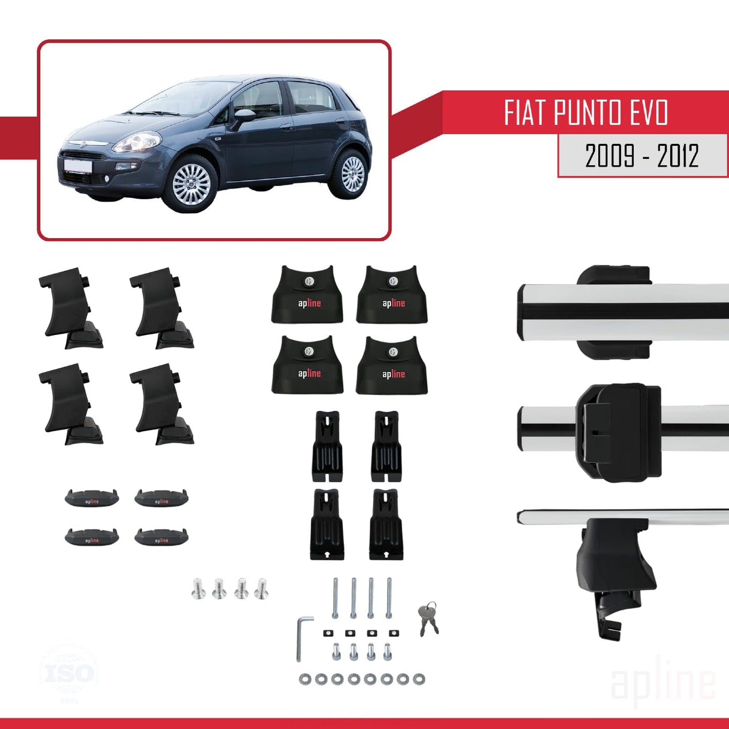 Compatible with Fiat Punto Evo (199) 2009-2012 ACE-4 Car Roof Rack Cross Bar Grey Aluminium 2 Bars