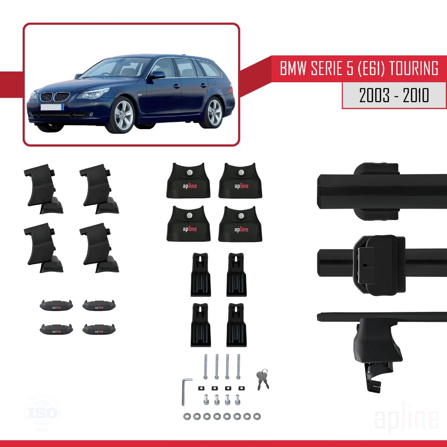 Compatible with BMW 5 Series (E61) Touring 2004-2010 ACE-4 Car Roof Rack Cross Bar Black Aluminium 2 Bars