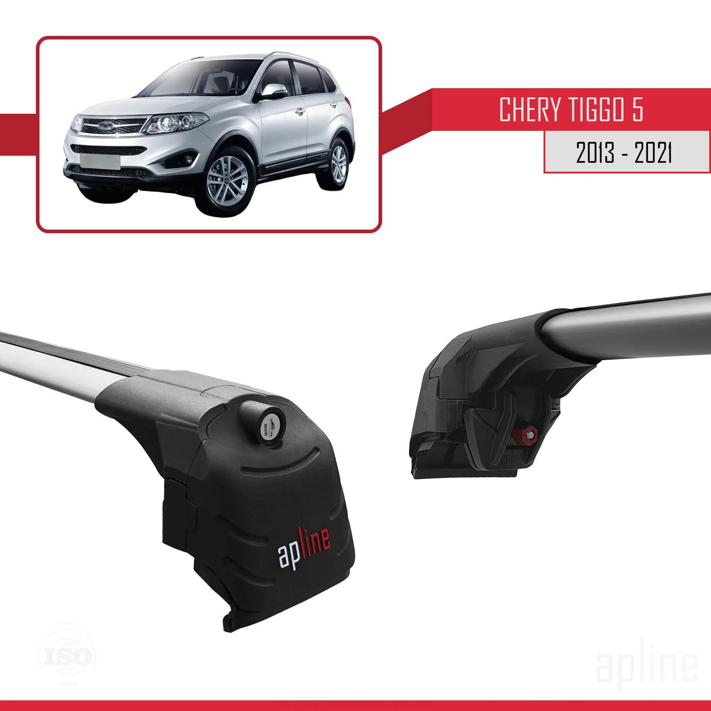 Compatible with Chery Tiggo 5 (T21) 2013-2021 ACE-2 Car Roof Rack Cross Bar Grey Aluminium 2 Bars