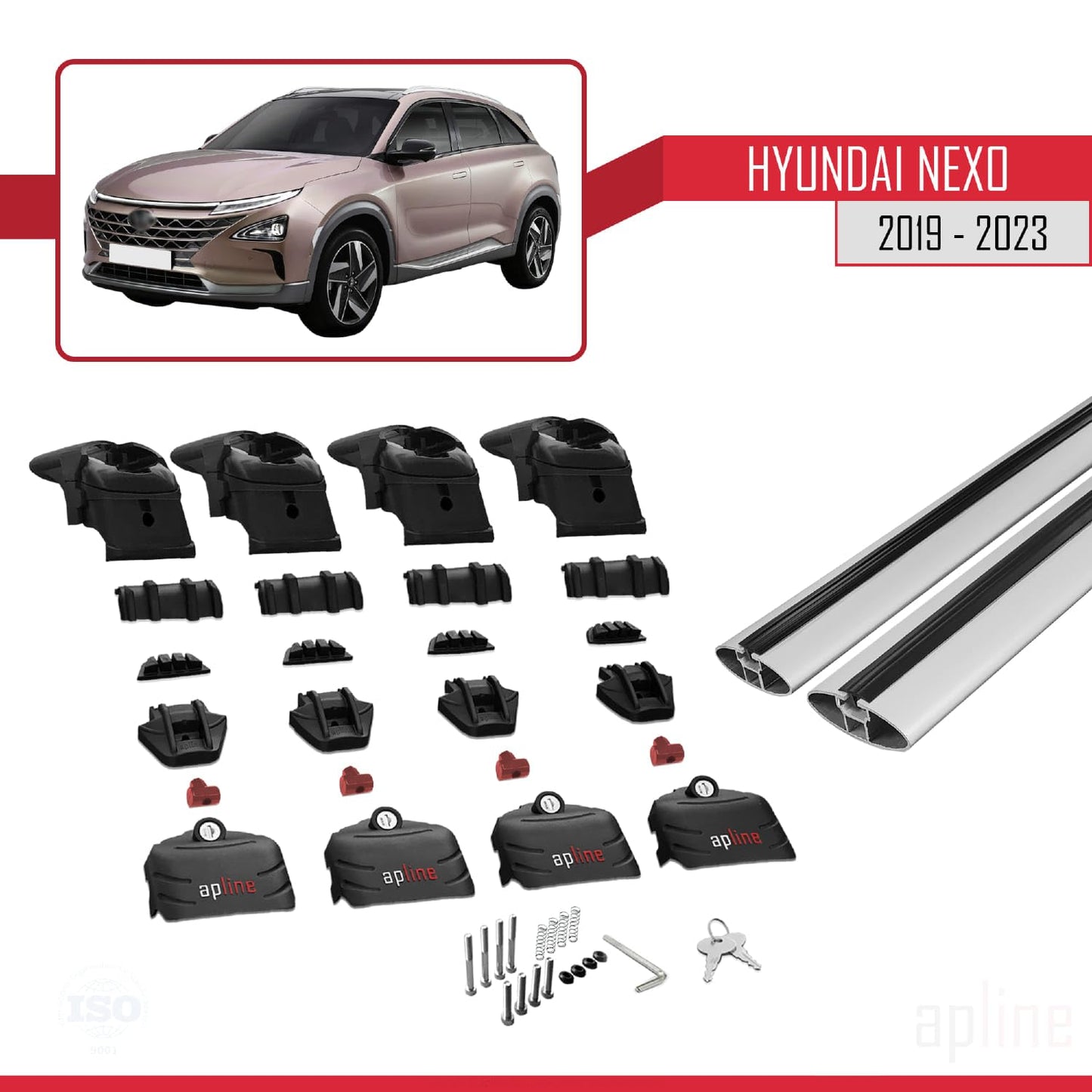 Compatible with Hyundai Nexo 2019-2023 ACE-2 Car Roof Rack Cross Bar Grey Aluminium 2 Bars
