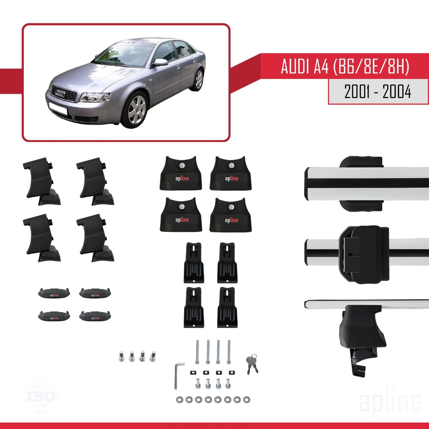 Compatible with Audi A4 (B6) 2001-2004 ACE-4 Car Roof Rack Cross Bar Grey Aluminium 2 Bars