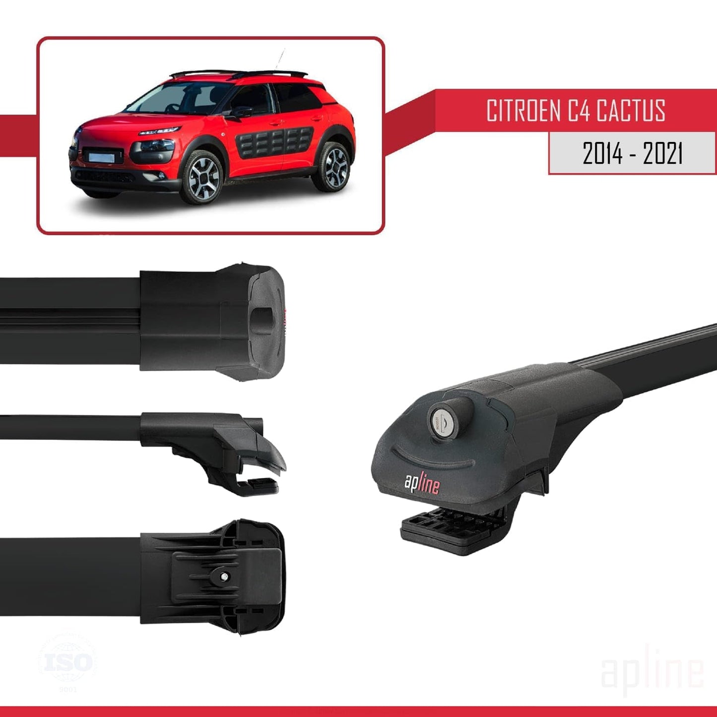 Compatible with Citroen C4 Cactus 2014-2021 ACE-1 Car Roof Rack Cross Bar Black Aluminium 2 Bars