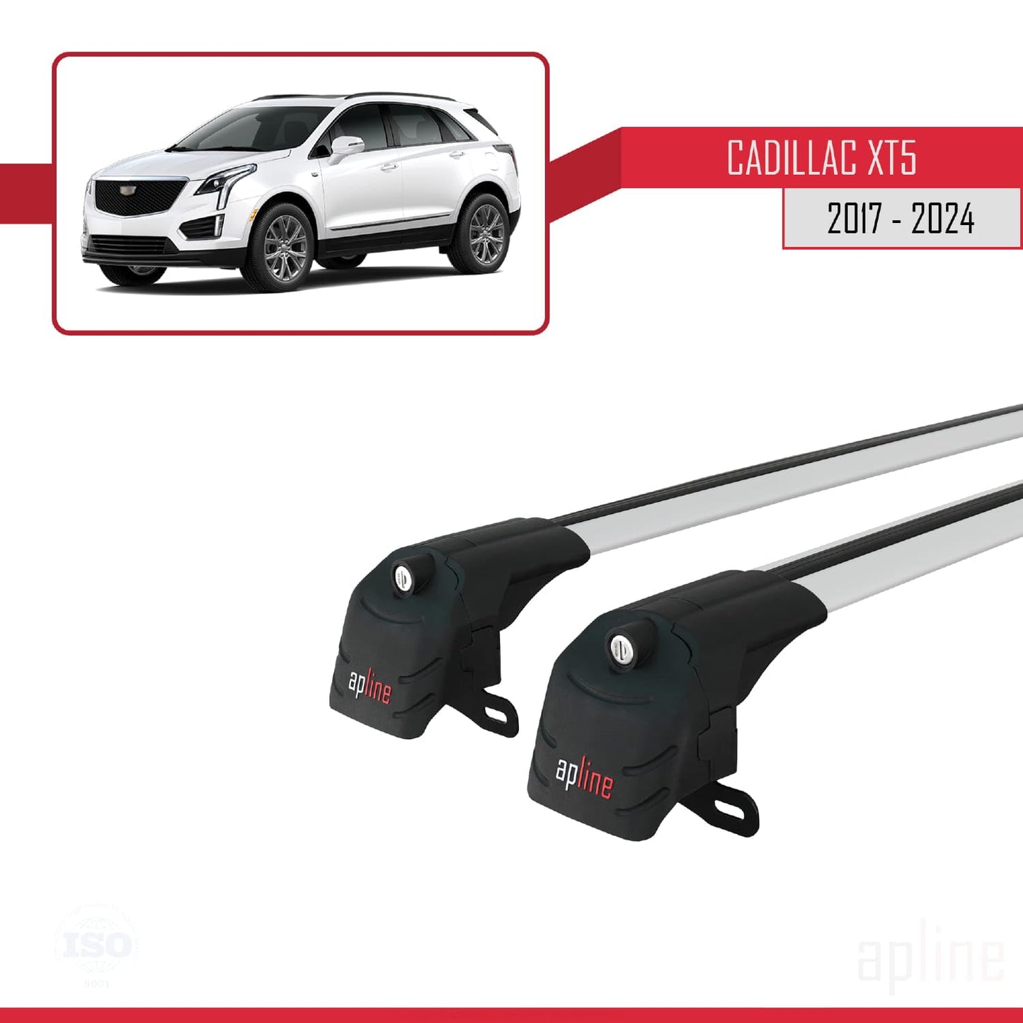 Compatible with Cadillac XT5 2017-2024 ACE-2 Car Roof Rack Cross Bar Grey Aluminium 2 Bars