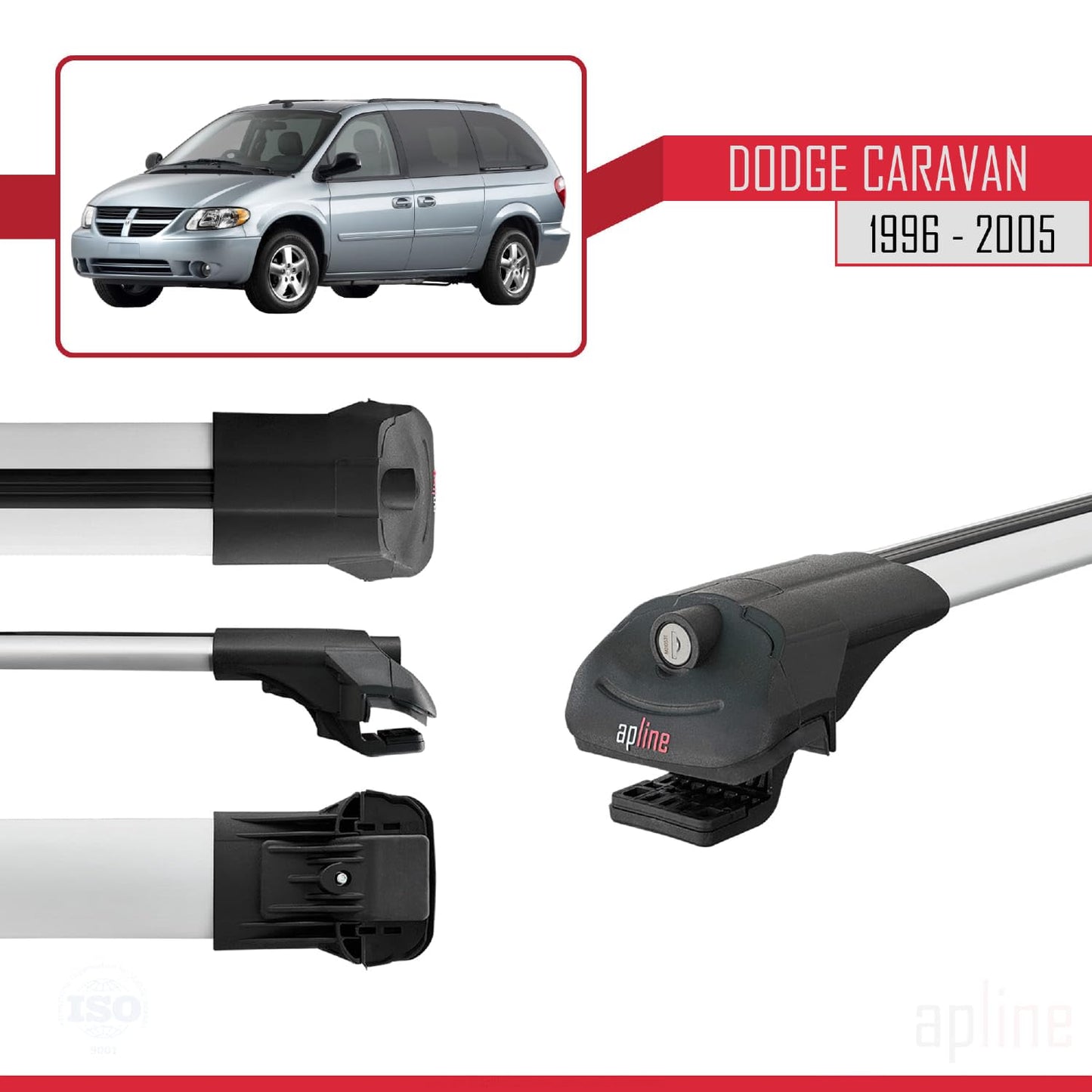 Compatible with Dodge Caravan 1996-2005 ACE-1 Car Roof Rack Cross Bar Grey Aluminium 2 Bars