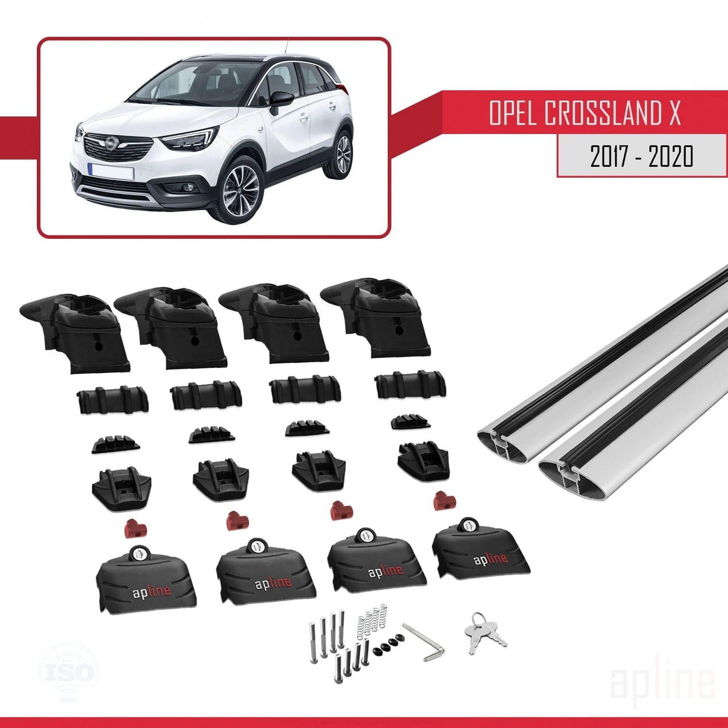Compatible with Opel Crossland X 2017-2020 ACE-2 Car Roof Rack Cross Bar Grey Aluminium 2 Bars