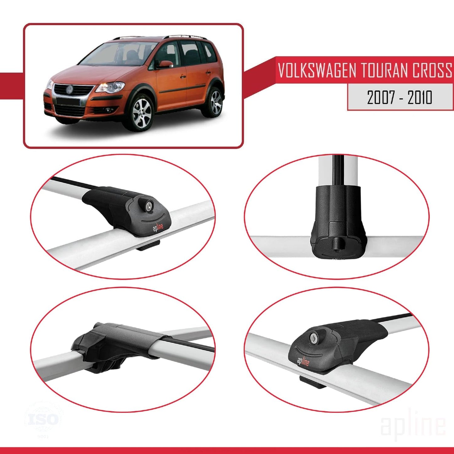 Compatible with Volkswagen Touran Cross Pre-Facelift 2007-2010 ACE-1 Car Roof Rack Cross Bar Grey Aluminium 3 Bars