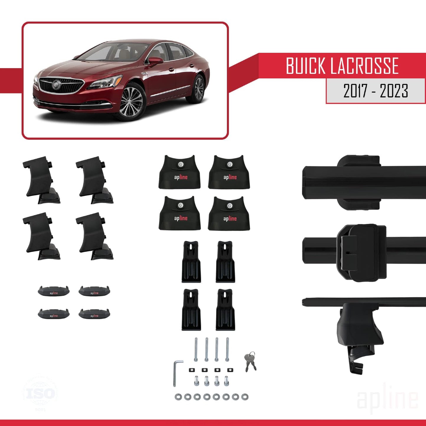 Compatible with Buick Lacrosse 2017-2023 ACE-4 Car Roof Rack Cross Bar Black Aluminium 2 Bars