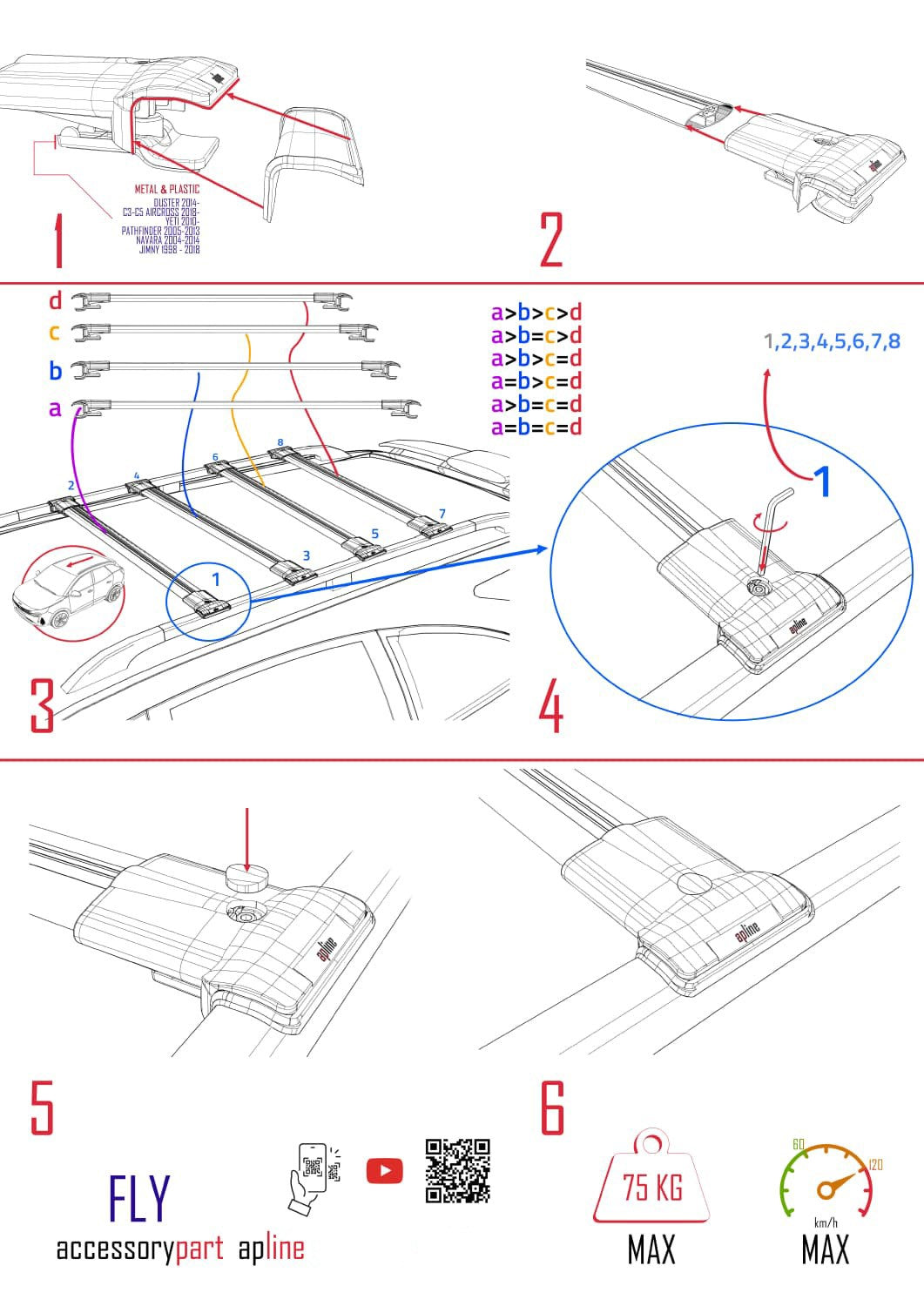 Compatible with Ford Transit/Tourneo Courier 2024-2025 FLY Model Car Roof Rack Cross Bar Grey Aluminium 4 Bars