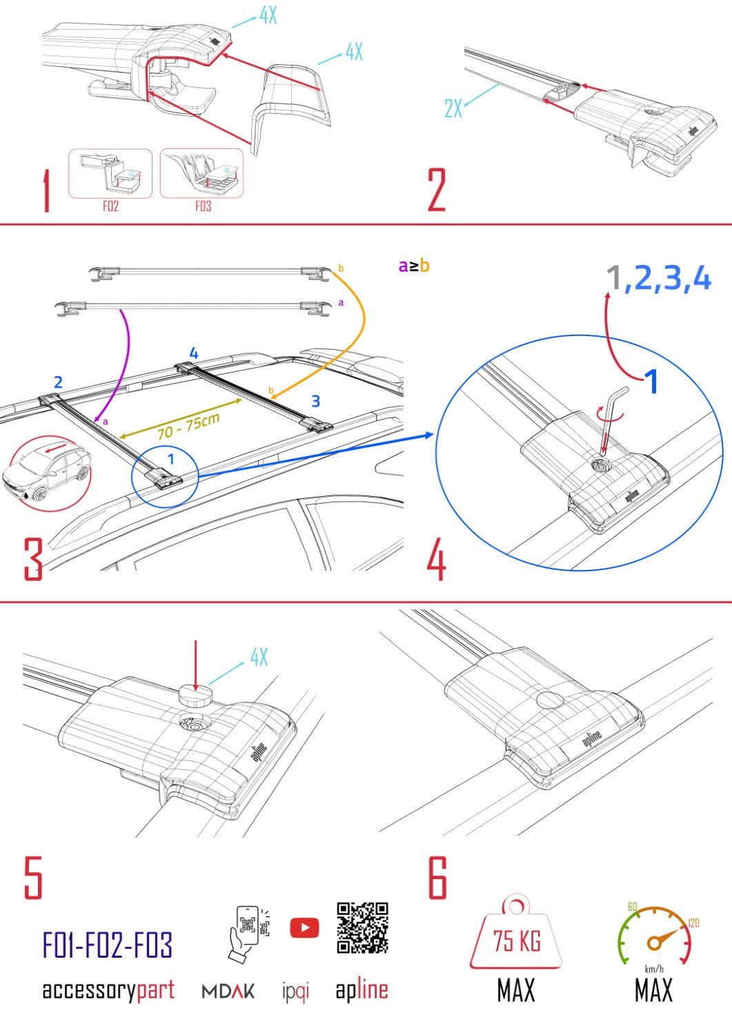 Compatible with Jeep Limited 2014-2025 FLY Model Car Roof Rack Cross Bar Grey Aluminium 2 Bars