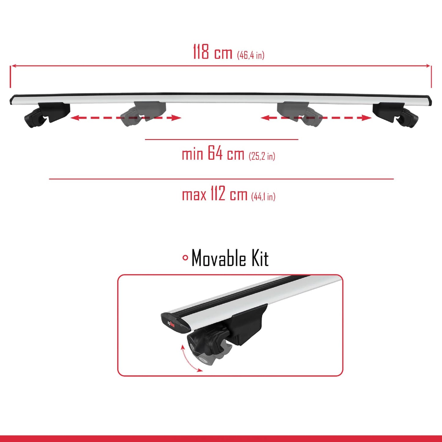 Compatible with Audi A4 (B8) Allroad 2009-2015 HOOK Model Car Roof Rack Cross Bar Grey Aluminium 2 Bars