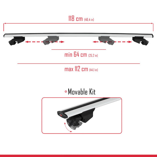 Compatible with Volkswagen T-Cross (C11) 2019-2025 HOOK Model Car Roof Rack Cross Bar Grey Aluminium 2 Bars