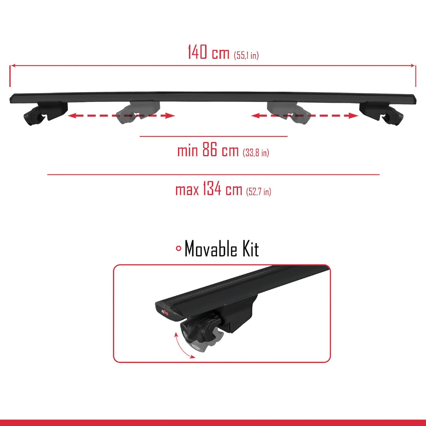 Compatible with Volkswagen Touareg 3 (CR) 2019-2025 HOOK Model Car Roof Rack Cross Bar Black Aluminium 2 Bars