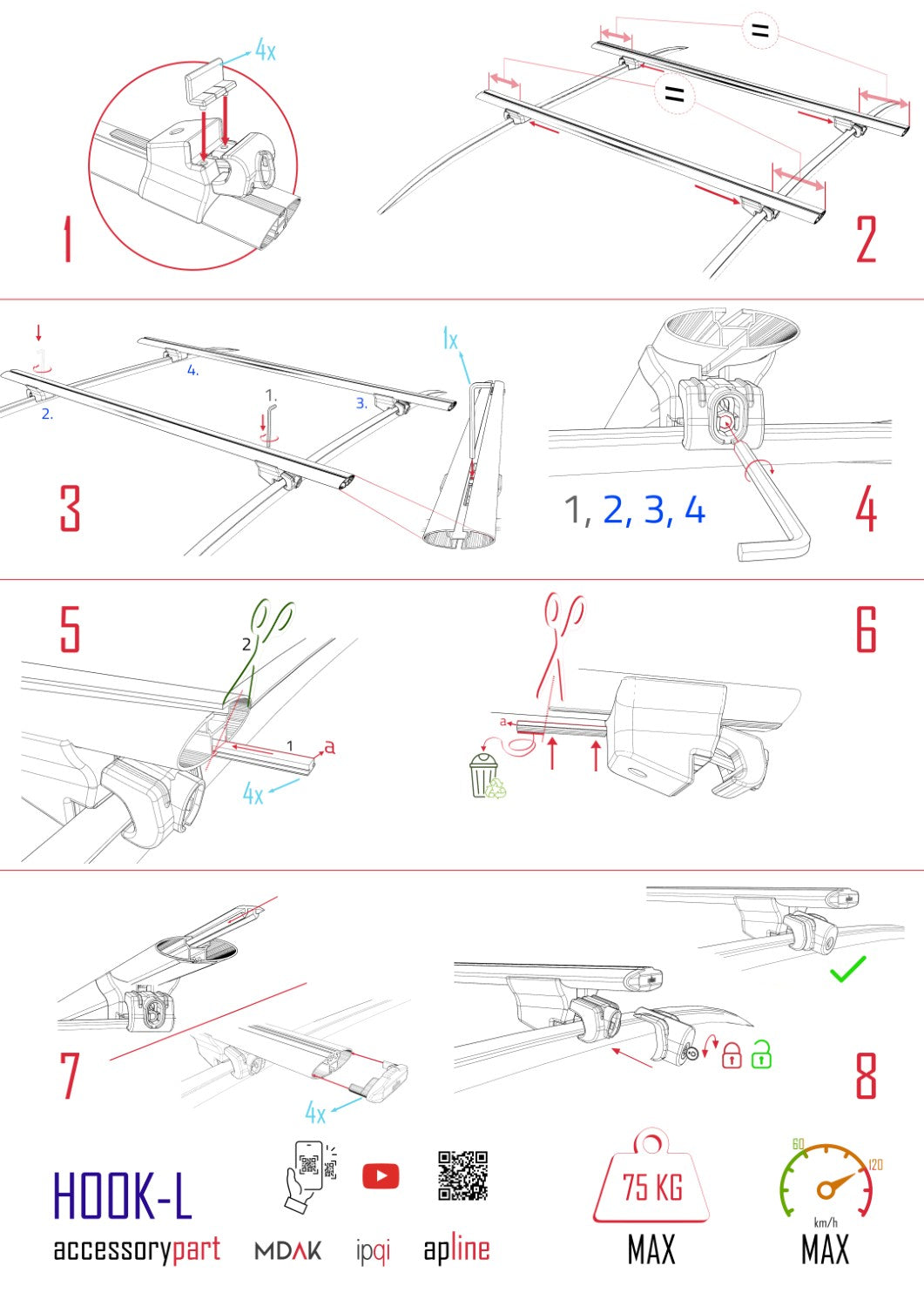 Compatible with Jaguar F-Pace (X761) 2016-2025 HOOK Model Car Roof Rack Cross Bar Grey Aluminium 2 Bars