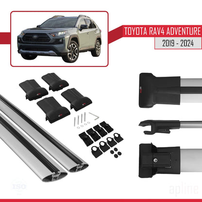 Compatible with Toyota RAV4 Adventure 2019-2024 Fly Model Car Roof Rack Cross Bar Grey Aluminium 2 Bars