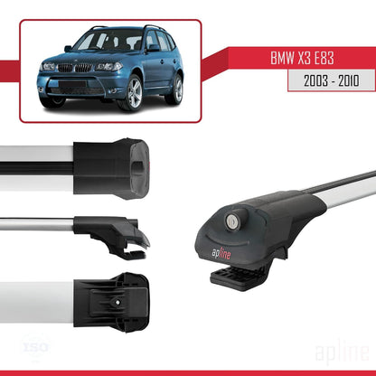 Compatible with BMW X3 (E83) 2003-2010 ACE-1 Car Roof Rack Cross Bar Grey Aluminium 2 Bars