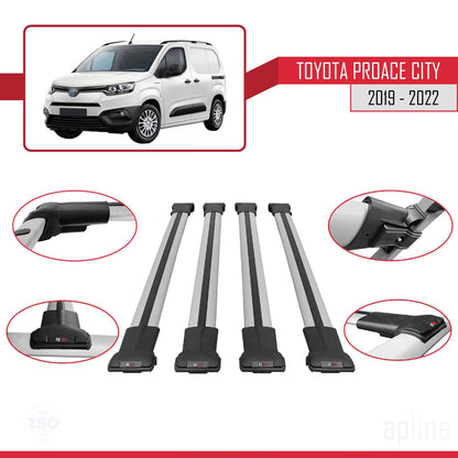 Compatible with Toyota Proace City 2019-2022 Fly Model Car Roof Rack Cross Bar Grey Aluminium 4 Bars