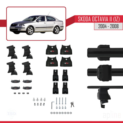 Compatible with Skoda Octavia 2 (1Z) Pre-Facelift 2004-2008 ACE-4 Car Roof Rack Cross Bar Black Aluminium 2 Bars