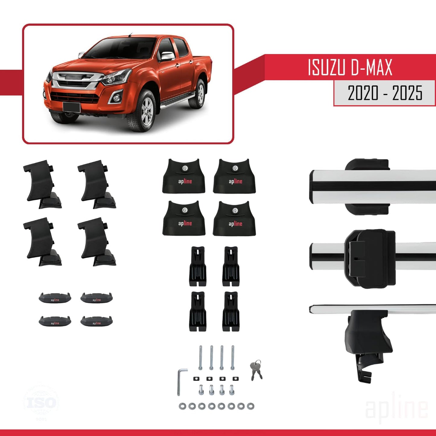 Compatible with Isuzu D-Max 3 (RG01) 2020-2025 ACE-4 Car Roof Rack Cross Bar Grey Aluminium 2 Bars