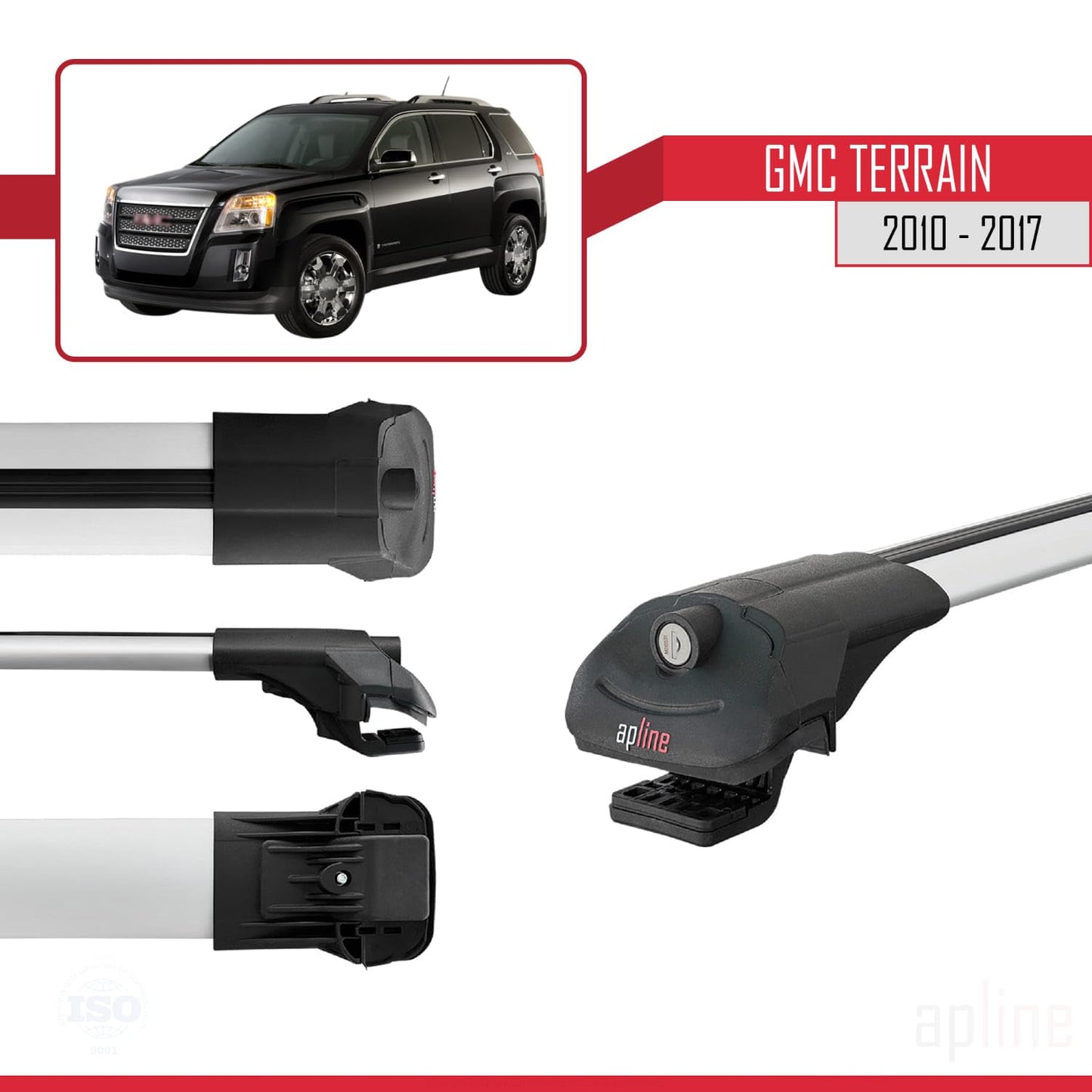 Compatible with GMC Terrain 2010-2017 ACE-1 Car Roof Rack Cross Bar Grey Aluminium 2 Bars