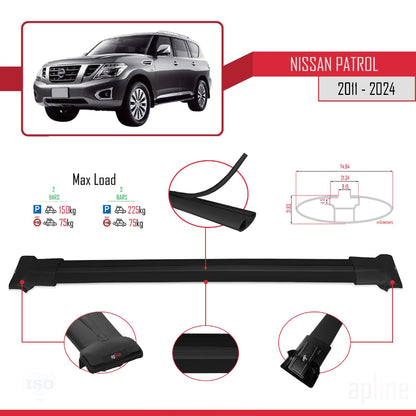 Compatible with Nissan Patrol 6 (Y62) 2011-2024 Fly Model Car Roof Rack Cross Bar Black Aluminium 2 Bars
