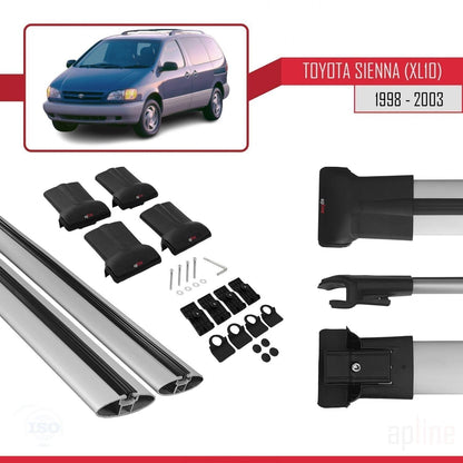 Compatible with Toyota Sienna (XL10) 1998-2003 Fly Model Car Roof Rack Cross Bar Grey Aluminium 2 Bars