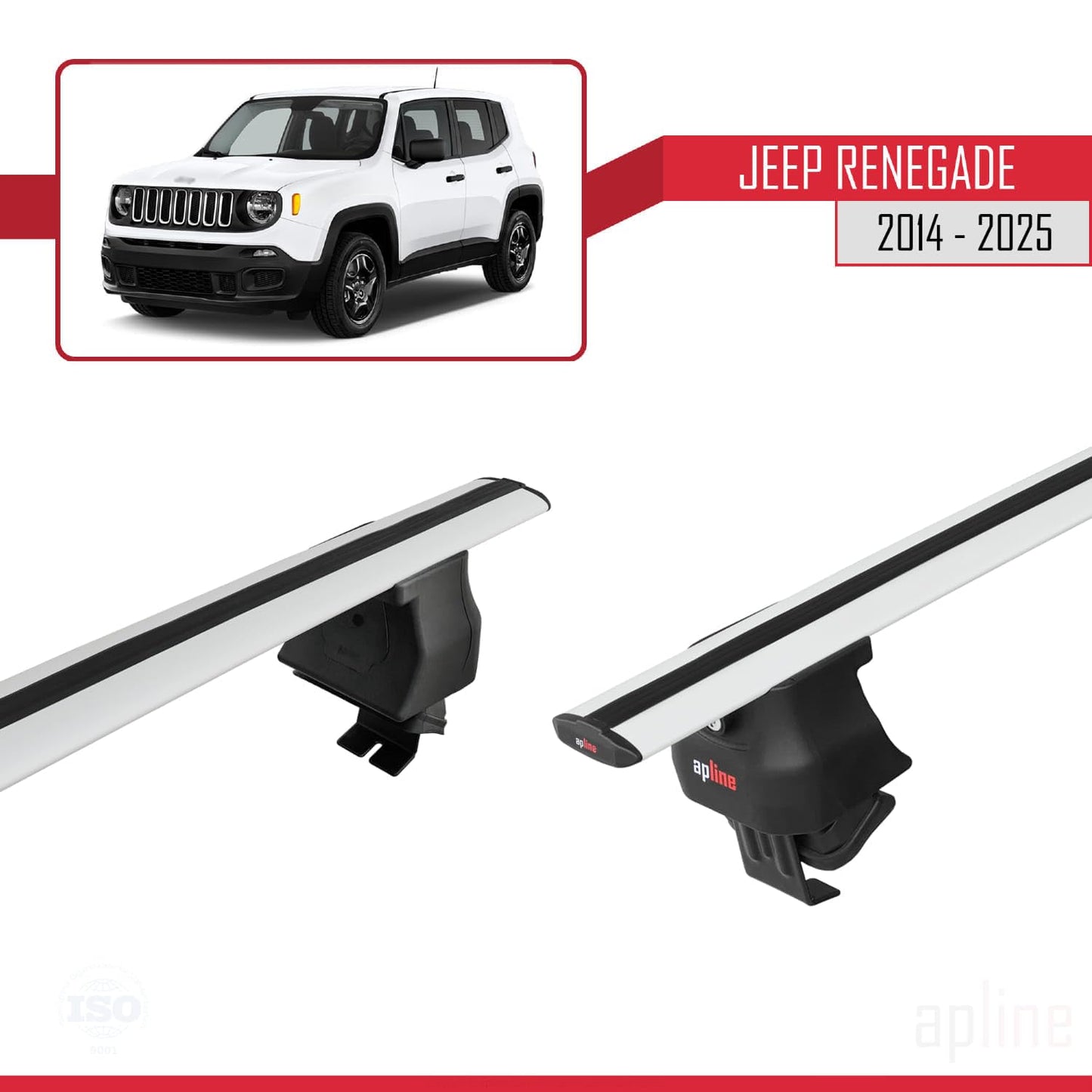 Compatible with Jeep Renegade (BU) 2014-2025 ACE-4 Car Roof Rack Cross Bar Grey Aluminium 2 Bars