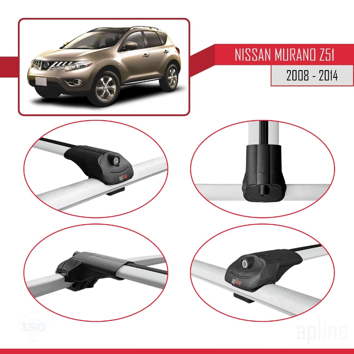 Compatible with Nissan Murano 2 (Z51) 2008-2014 ACE-1 Car Roof Rack Cross Bar Grey Aluminium 3 Bars