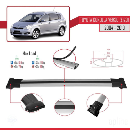 Compatible with Toyota Corolla Verso 2 (AR10) 2004-2010 Fly Model Car Roof Rack Cross Bar Grey Aluminium 2 Bars