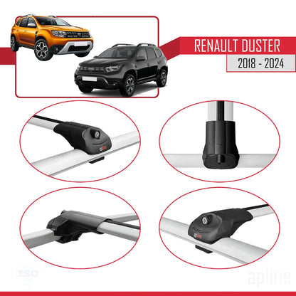 Compatible with Renault Duster 2 (HM) 2018-2024 ACE-1 Car Roof Rack Cross Bar Grey Aluminium 3 Bars