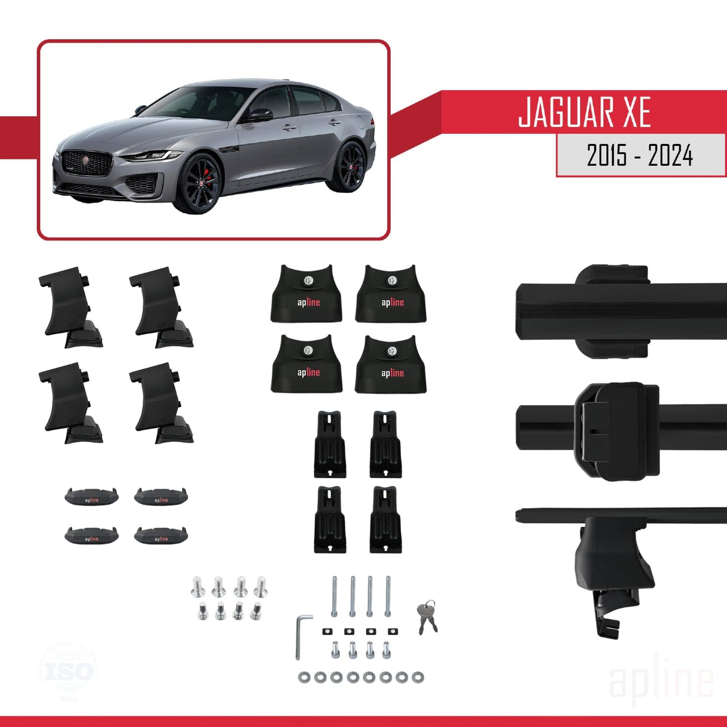 Compatible with Jaguar XE (X760) 2015-2024 ACE-4 Car Roof Rack Cross Bar Black Aluminium 2 Bars