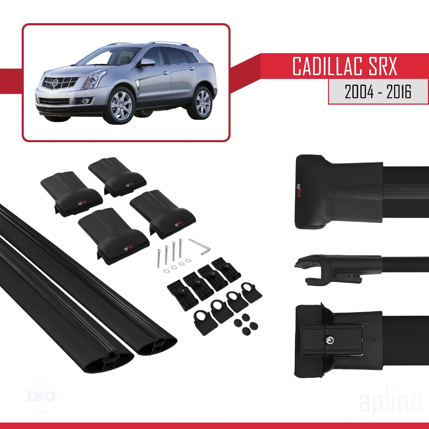 Compatible with Cadillac SRX 2004-2016 Fly Model Car Roof Rack Cross Bar Black Aluminium 2 Bars