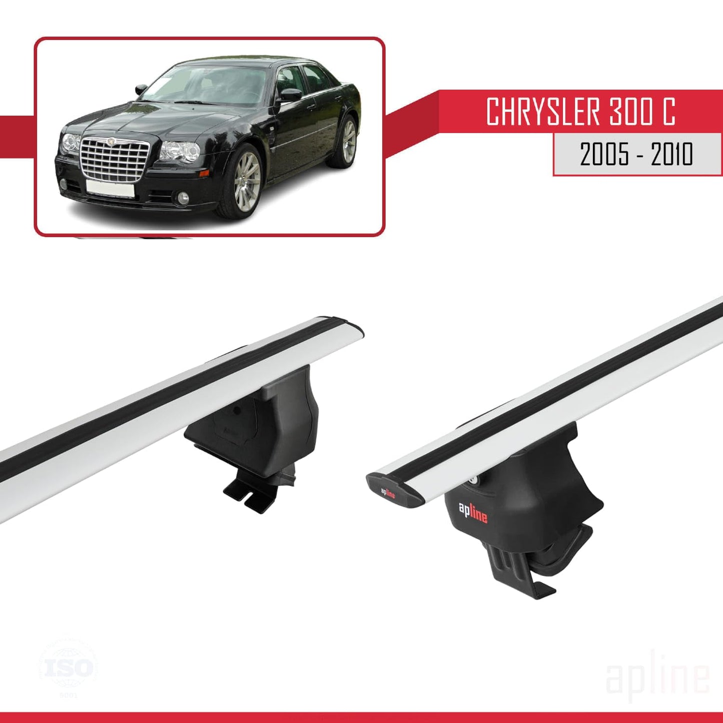Compatible with Chrysler 300 C 2005-2010 ACE-4 Car Roof Rack Cross Bar Grey Aluminium 2 Bars