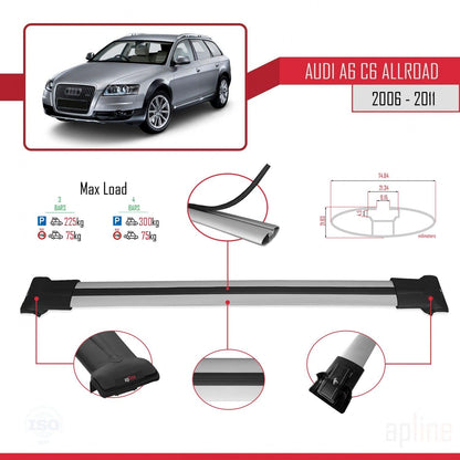 Compatible with Audi A6 (C6) Allroad 2006-2011 Fly Model Car Roof Rack Cross Bar Grey Aluminium 3 Bars