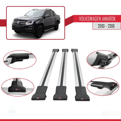 Compatible with Volkswagen Amarok (2F) Pre-Facelift 2010-2016 Fly Model Car Roof Rack Cross Bar Grey Aluminium 3 Bars