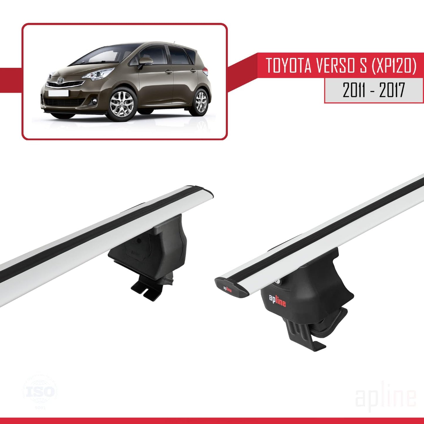 Compatible with Toyota Verso S (XP120) 2011-2017 ACE-4 Car Roof Rack Cross Bar Grey Aluminium 2 Bars
