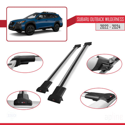 Compatible with Subaru Outback Wilderness 2022-2024 Fly Model Car Roof Rack Cross Bar Grey Aluminium 2 Bars