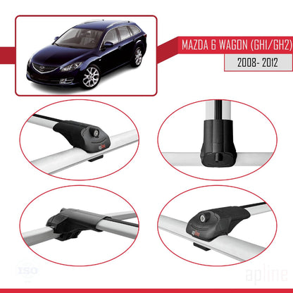 Compatible with Mazda 6 II (GZ) Wagon 2008-2012 ACE-1 Car Roof Rack Cross Bar Grey Aluminium 2 Bars