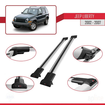 Compatible with Jeep Liberty 2002-2007 Fly Model Car Roof Rack Cross Bar Grey Aluminium 2 Bars