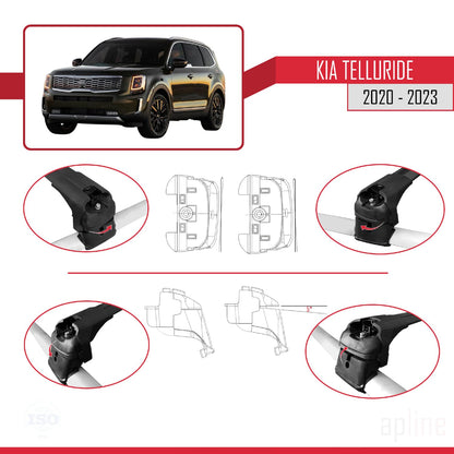 Compatible with Kia Telluride 2020-2024 ACE-2 Car Roof Rack Cross Bar Black Aluminium 2 Bars