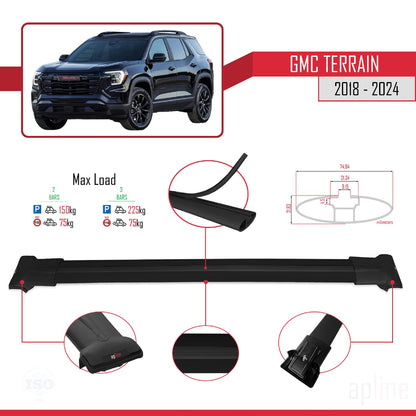 Compatible with GMC Terrain 2018-2024 Fly Model Car Roof Rack Cross Bar Black Aluminium 2 Bars