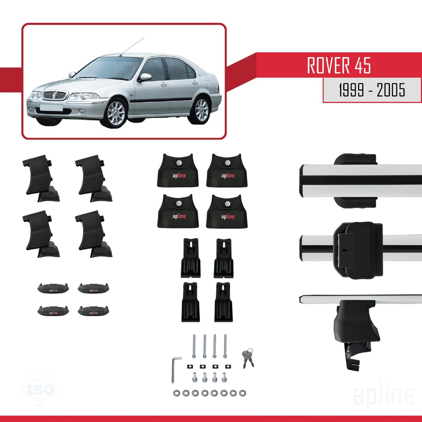 Compatible with Rover 45 1999-2005 ACE-4 Car Roof Rack Cross Bar Grey Aluminium 2 Bars