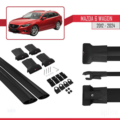 Compatible with Mazda 6 Wagon 2012-2024 Fly Model Car Roof Rack Cross Bar Black Aluminium 2 Bars