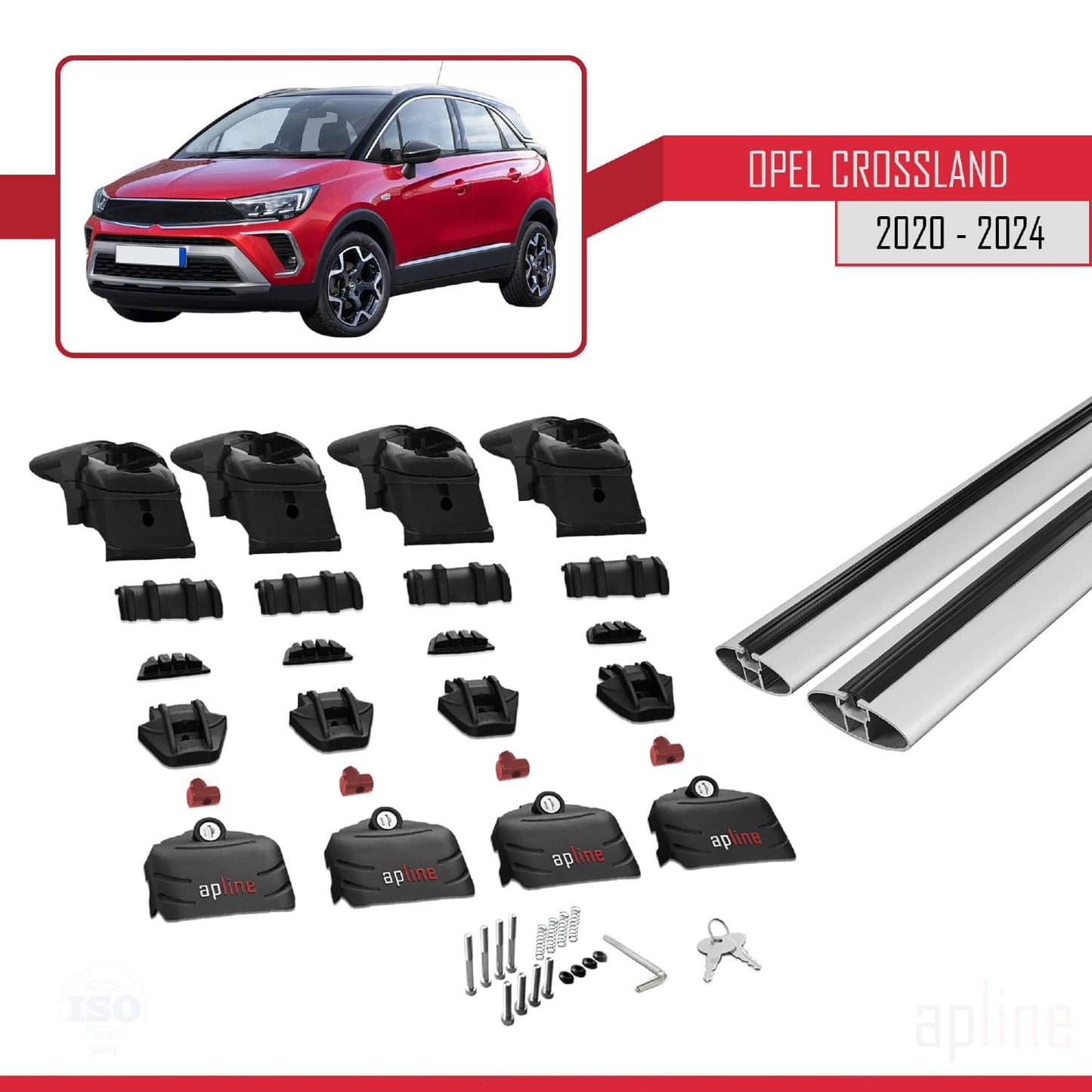 Compatible with Opel Crossland 2020-2024 ACE-2 Car Roof Rack Cross Bar Grey Aluminium 2 Bars