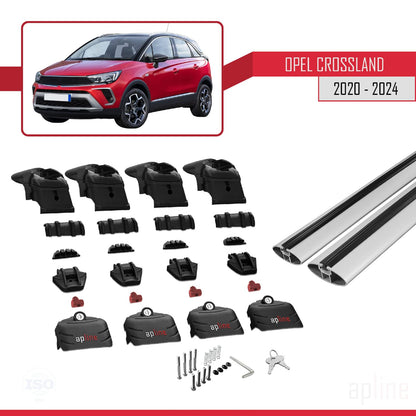 Compatible with Opel Crossland 2020-2024 ACE-2 Car Roof Rack Cross Bar Grey Aluminium 2 Bars